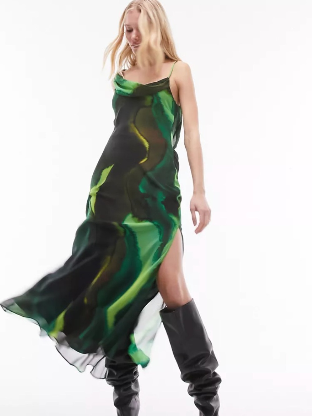 ASOS SOLD OUT Green and Black Marble-Print Maxi Dress